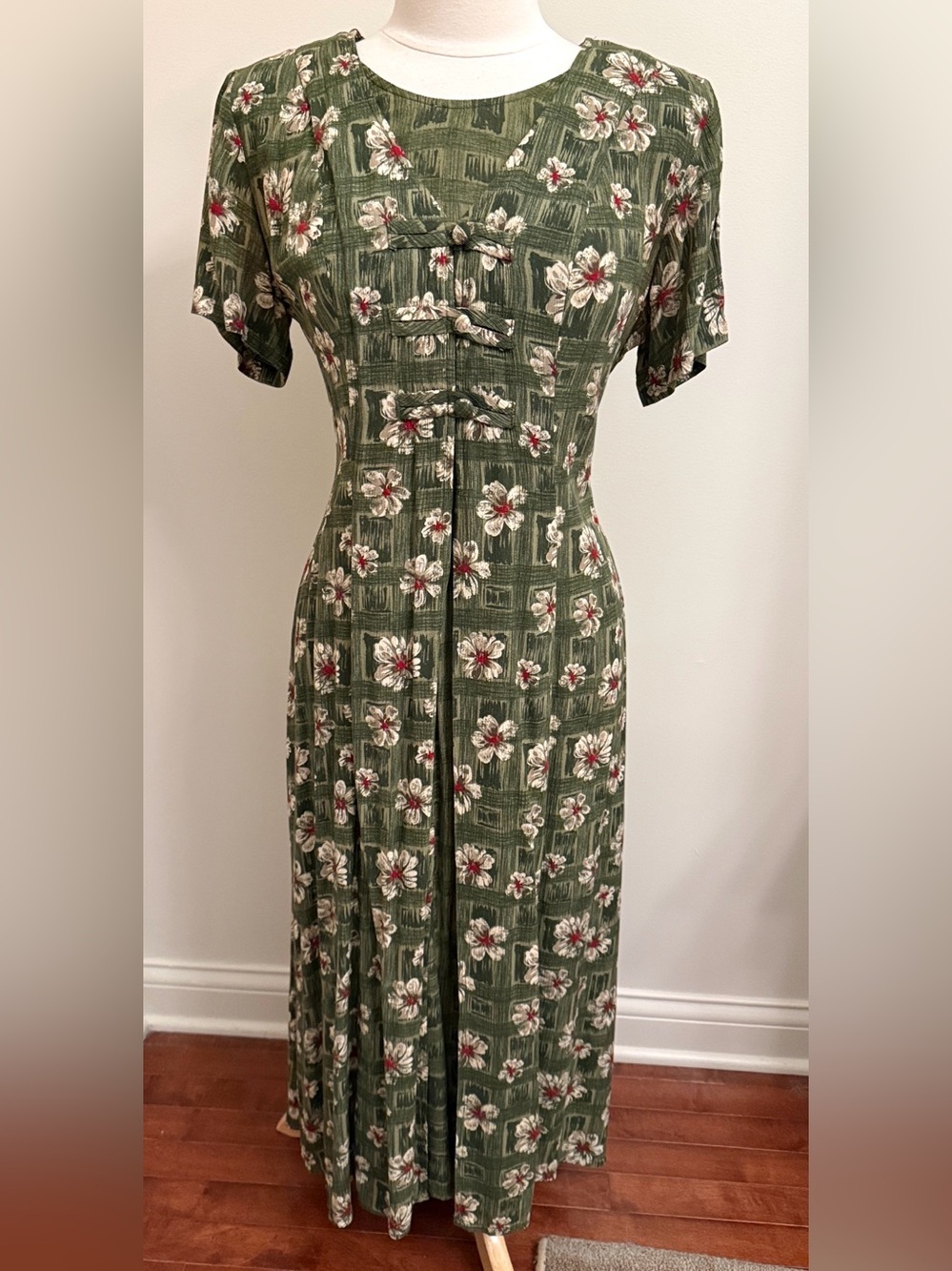 Westport LTD Vintage Green Cream Floral SZ 6 Cottagecore Romantic Prairie Dress